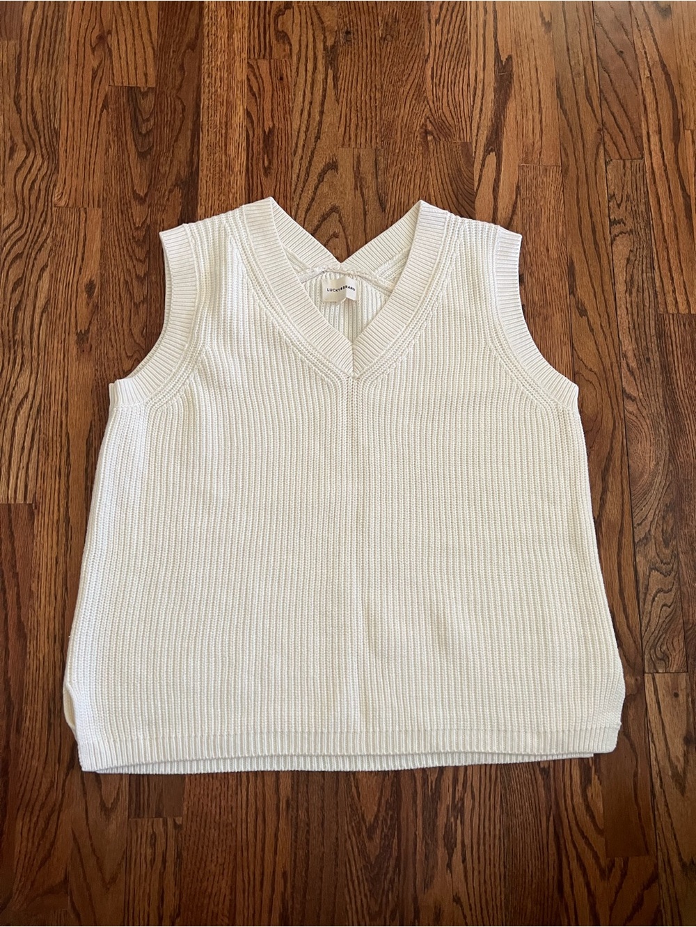 Lucky Brand Cream Ribbed V-Neck Sleeveless Sweater Tank